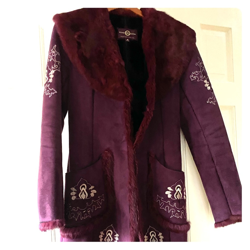 Wilson’s Embroidered Fur/suede Coat Burgundy